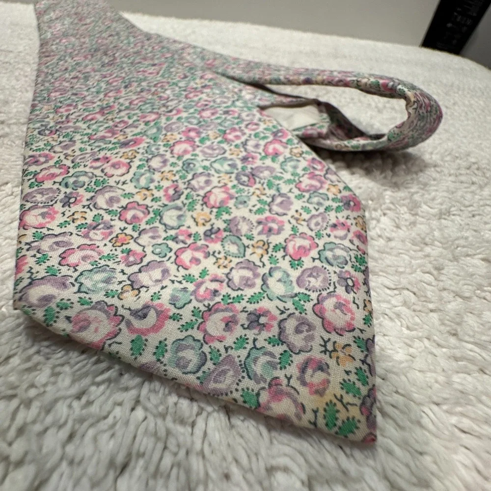 Liberty of London Tie Mens OS Pink‎ Green Floral Cotton Vintage Designer Wedding